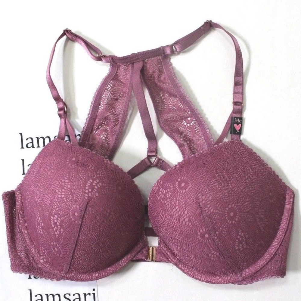 Victoria's Secret Very Sexy Lace Front-Close Strappy Push-Up Bra Size 34C